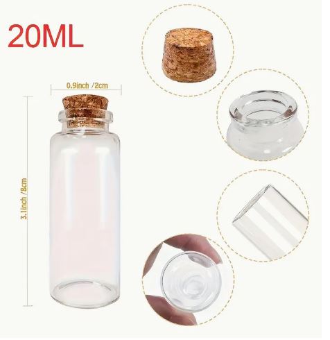 Clear Glass Bottles With Cork Stopper 7.5 x 2.2cm