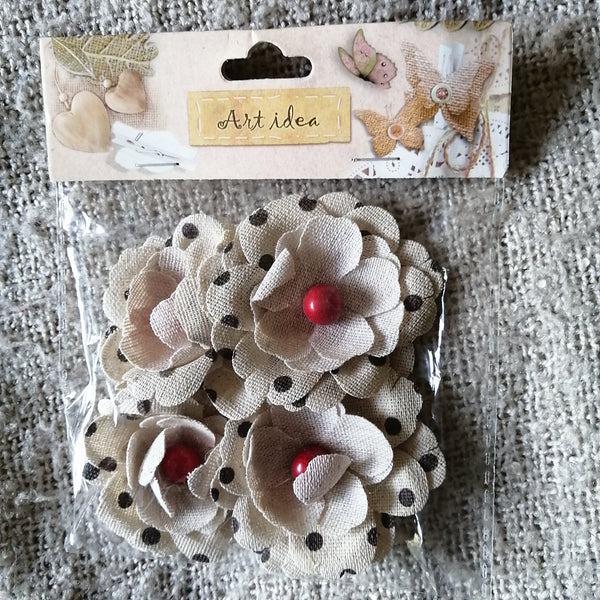 Fabric Flowers with Cherry Red Centre - Adorable