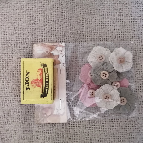 Fabric Flowers, Mixed Colours, with Small Button Centre