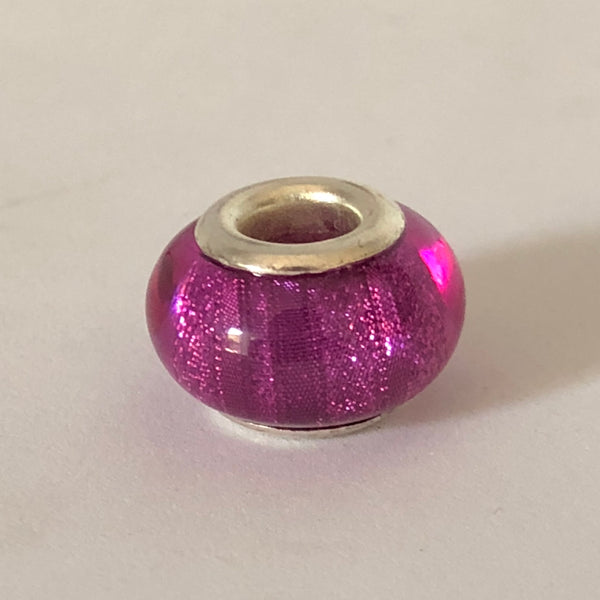 Bead Fitting Pandora Murano-Type Clear Resin, Pink, Purple, Glitter