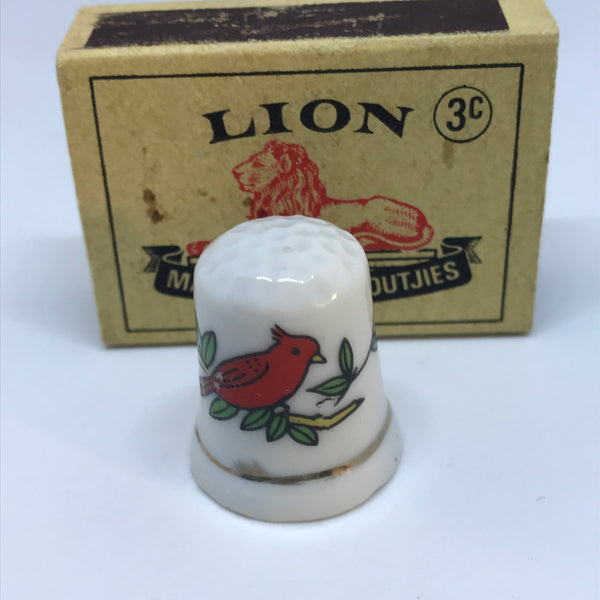 Miniature Porcelain Thimble (Orange Bird)