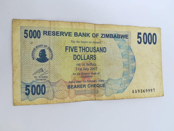 Five Thousand Zimbabwean Dollar Bank Note