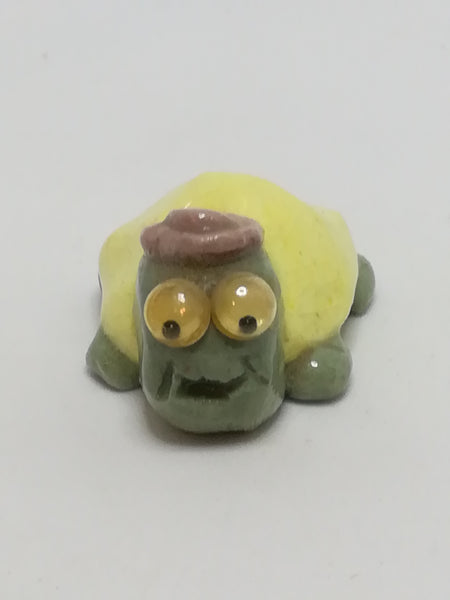 Miniature Clay Green & Yellow Tortoise Hat with Wobbly Eyes (Miniature, suitable for printer's tray)