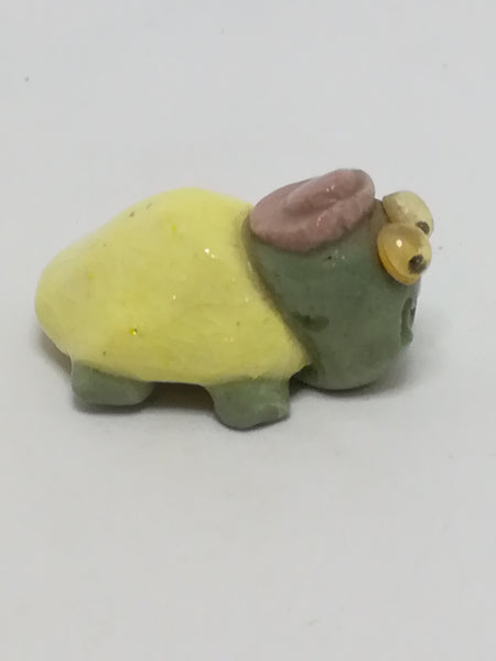 Miniature Clay Green & Yellow Tortoise Hat with Wobbly Eyes (Miniature, suitable for printer's tray)