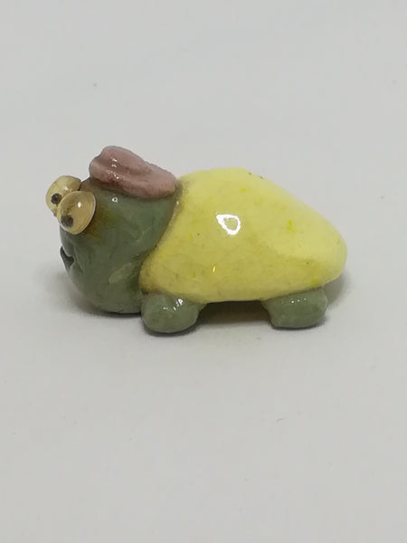Miniature Clay Green & Yellow Tortoise Hat with Wobbly Eyes (Miniature, suitable for printer's tray)