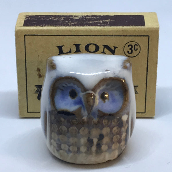 Miniature Ceramic Brown, Blue & White Owl (Miniature, suitable for printer's tray)