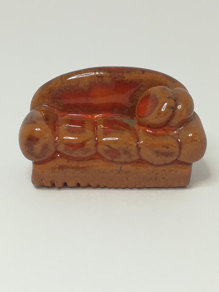 Miniature Sofa Couch Ceramic Brown Glazed - Unusual (Miniature, suitable for printer's tray)