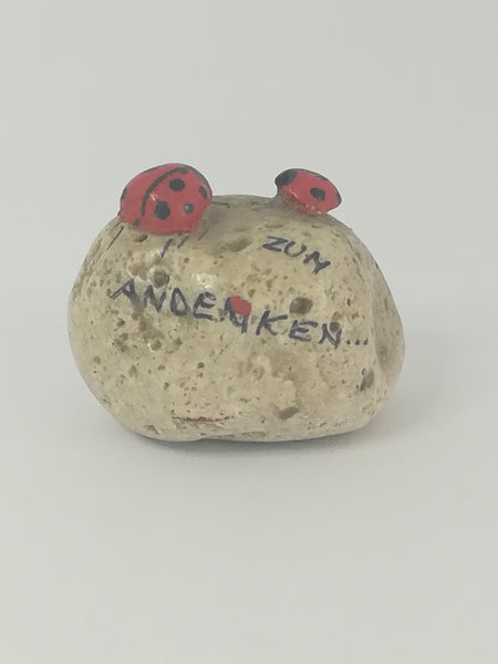Miniature 2 Ladybirds Ladybugs Sitting on a Pebble (Miniature, suitable for printer's tray)