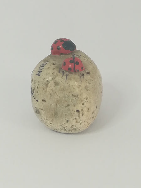 Miniature 2 Ladybirds Ladybugs Sitting on a Pebble (Miniature, suitable for printer's tray)