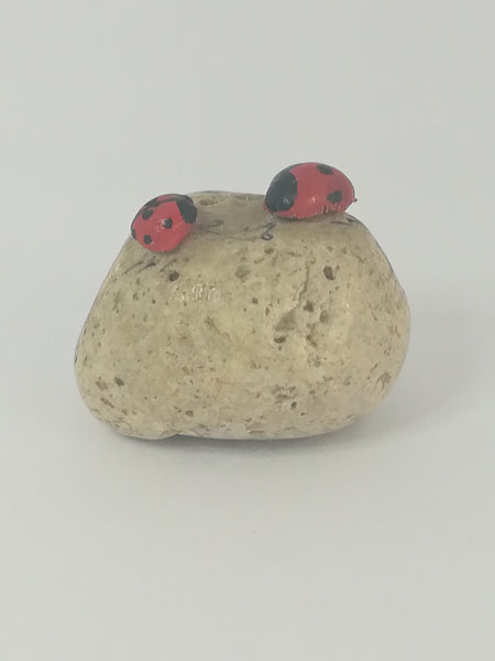 Miniature 2 Ladybirds Ladybugs Sitting on a Pebble (Miniature, suitable for printer's tray)