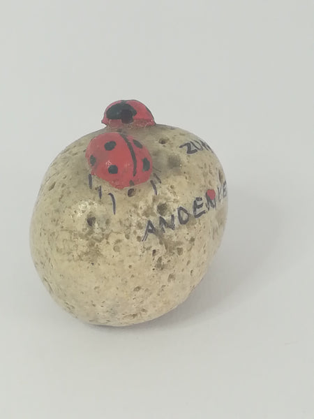 Miniature 2 Ladybirds Ladybugs Sitting on a Pebble (Miniature, suitable for printer's tray)