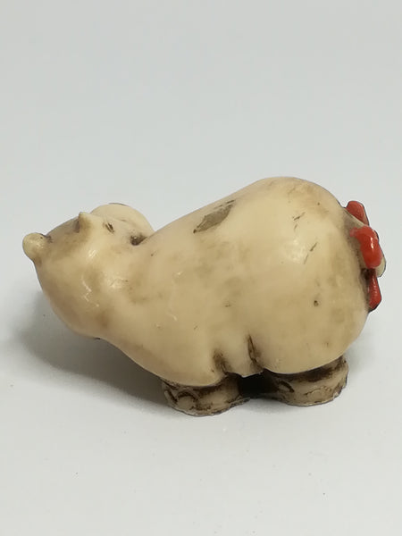 Miniature Hippo Red Ribbon on Tail (Miniature, suitable for printer's tray)