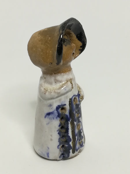 Miniature Ceramic Doll Dressed in Blue & White Dress & Bonnet (Miniature, suitable for printer's tray)