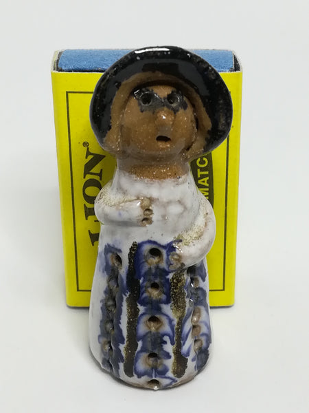Miniature Ceramic Doll Dressed in Blue & White Dress & Bonnet (Miniature, suitable for printer's tray)
