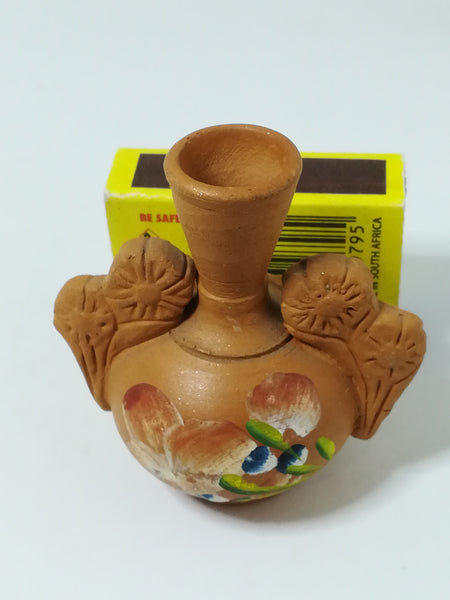 Miniature Clay Vase with Flowers & Handles (Miniature, suitable for printer's tray)