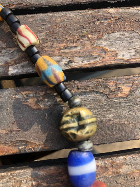 Necklace Silver and Millefiori with 3 Amber Beads
