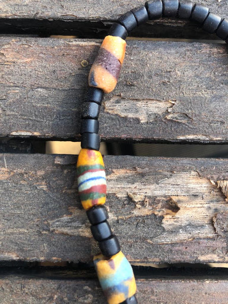 Necklace Silver and Millefiori with 3 Amber Beads