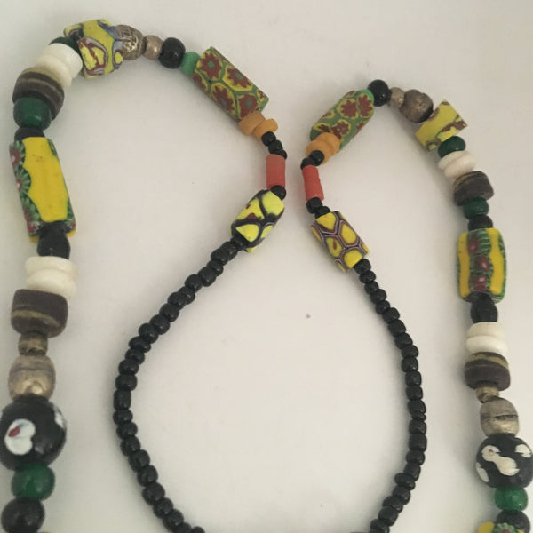 Necklace Millefiori with Amber Beads in Centre