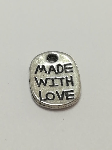 Charm Dangle: 'Silver' Made with Love Oval Disk with Engraving