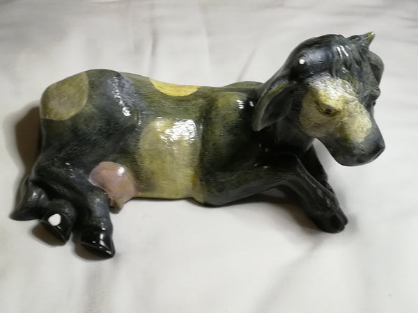 Green, Yellow & Black Ceramic Cow