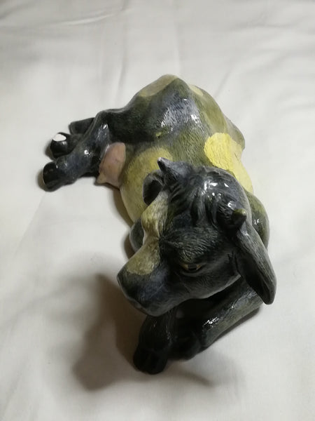 Green, Yellow & Black Ceramic Cow