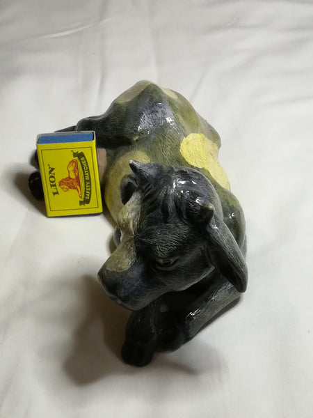 Green, Yellow & Black Ceramic Cow