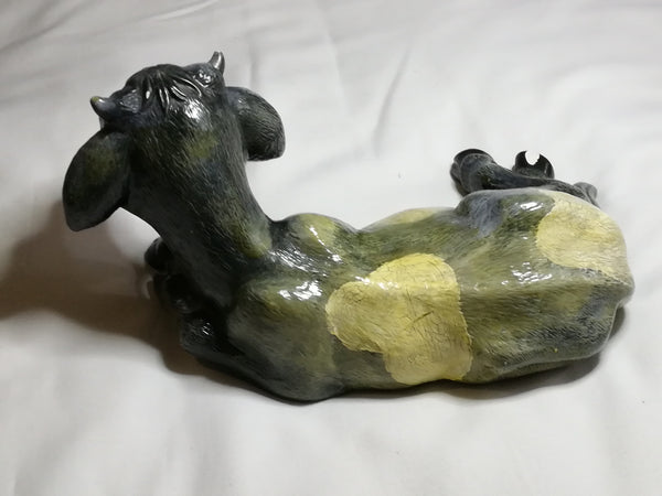 Green, Yellow & Black Ceramic Cow