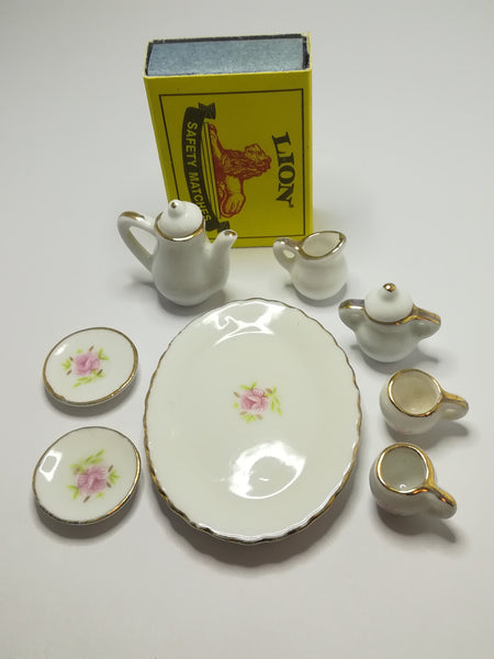 Miniature Tea Set Floral Pink Rose (Miniature, suitable for printer's tray)