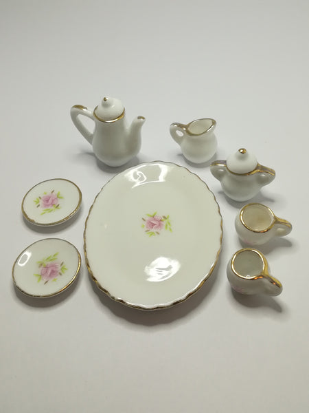 Miniature Tea Set Floral Pink Rose (Miniature, suitable for printer's tray)
