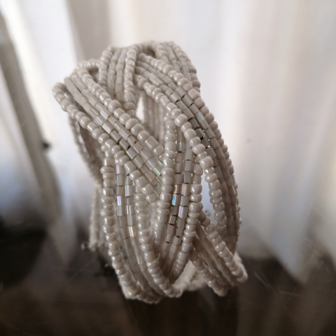 White Bead Plaited Cuff Bracelet