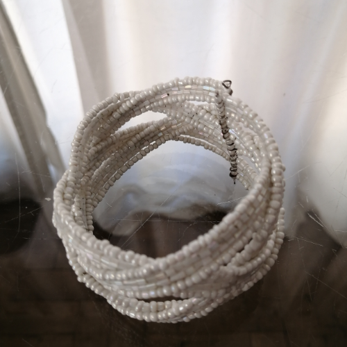 White Bead Plaited Cuff Bracelet