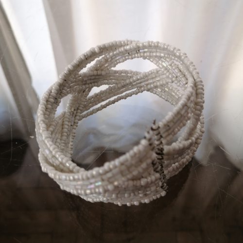 White Bead Plaited Cuff Bracelet