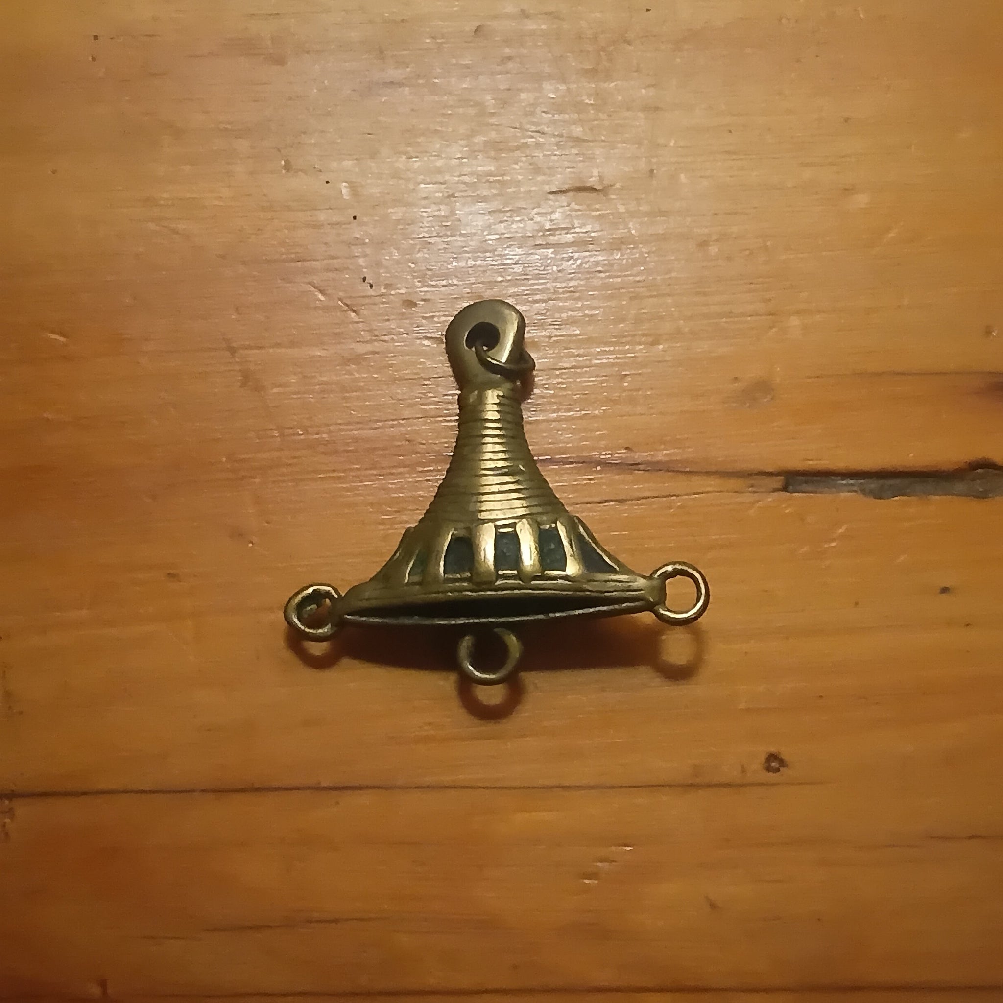Vintage African Baule Bronze, Copper & Charcoal Anchor-shaped Pendant