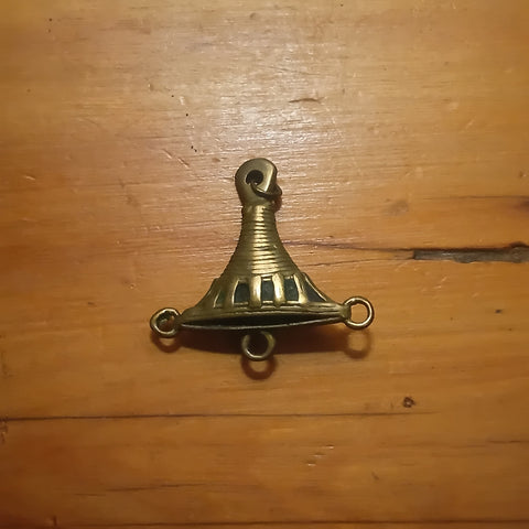 Vintage African Baule Bronze, Copper & Charcoal Anchor-shaped Pendant