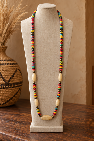 Multicolour Snake Bead Necklace with Cream Accents