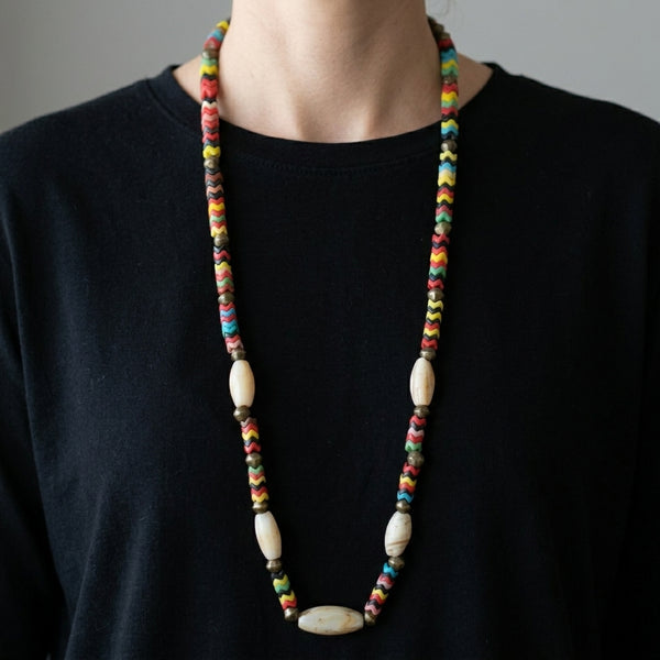 Multicolour Snake Bead Necklace with Cream Accents
