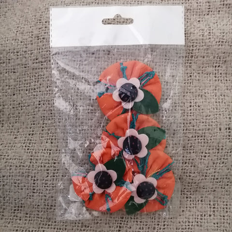 Fabric Flowers with Leaf - Adorable (Orange)