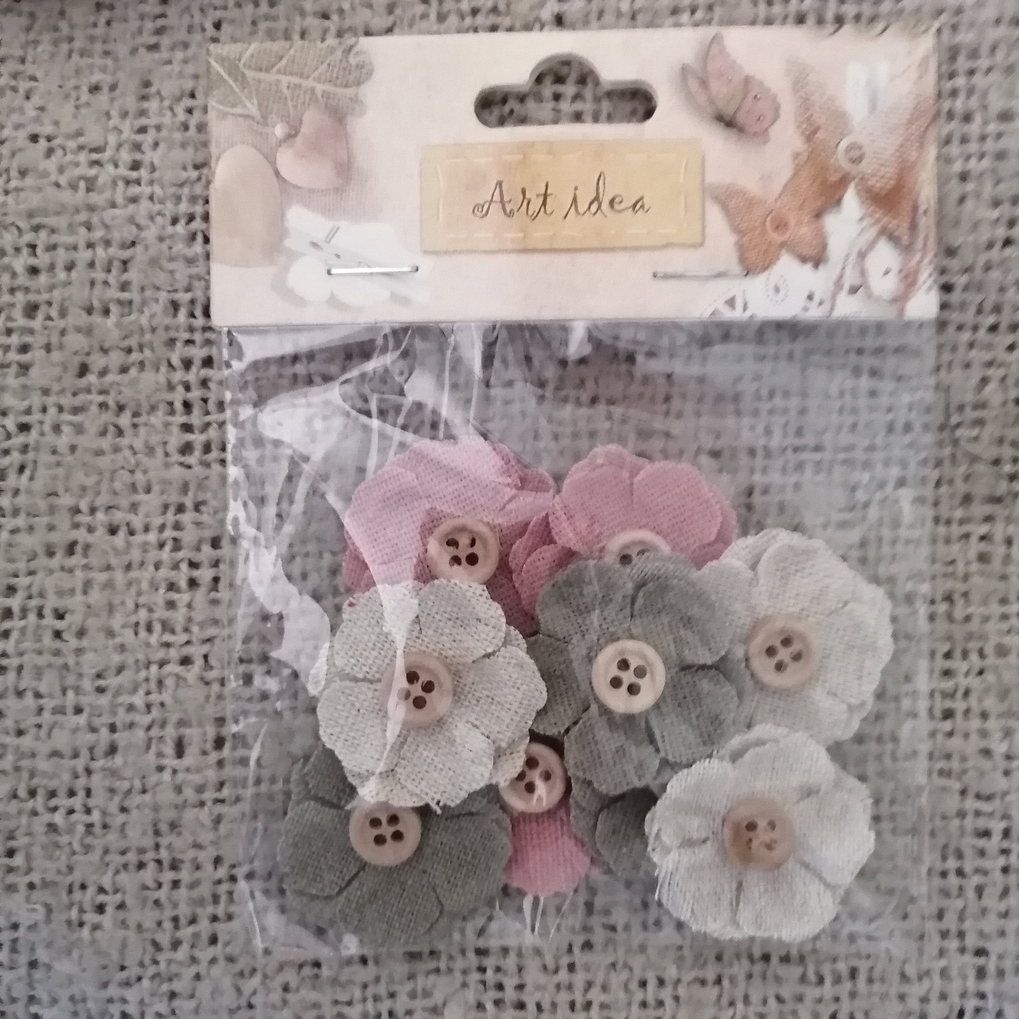 Fabric Flowers, Mixed Colours, with Small Button Centre