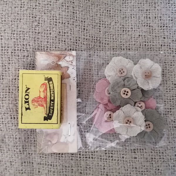 Fabric Flowers, Mixed Colours, with Small Button Centre