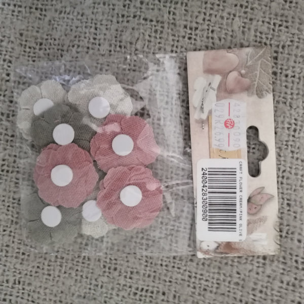 Fabric Flowers, Mixed Colours, with Small Button Centre