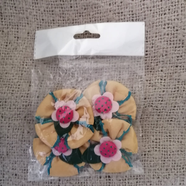 Fabric Flowers with Leaf - Adorable (Yellow)
