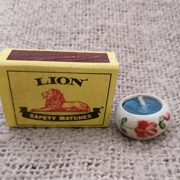 Tiny Candle in Ceramic Floral Candle Holder