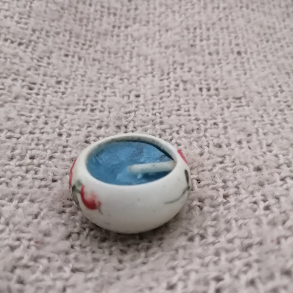 Tiny Candle in Ceramic Floral Candle Holder