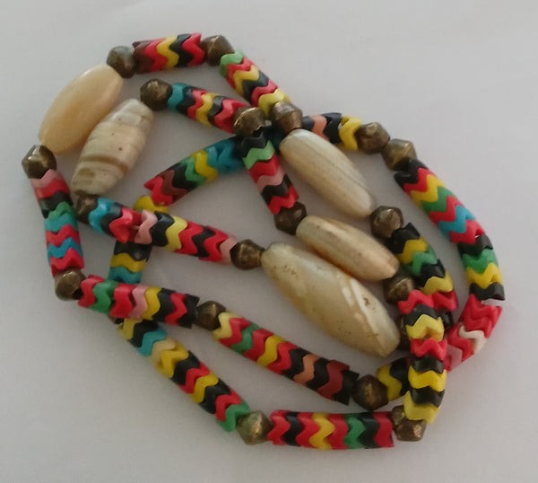 Multicolour Snake Bead Necklace with Cream Accents