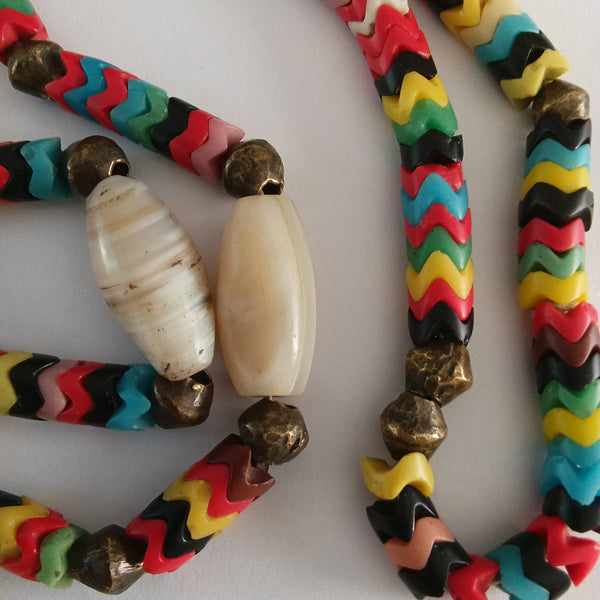 Multicolour Snake Bead Necklace with Cream Accents