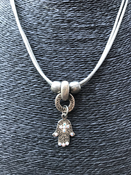 Necklace 'Silver' Hamsa/Hand of Fatima Pendant with crystal diamante