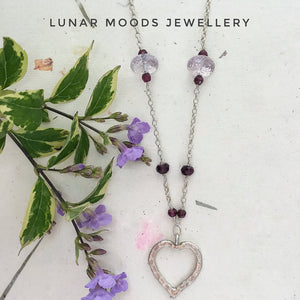 Amethyst, Garnets & Sterling Silver Heart Necklace