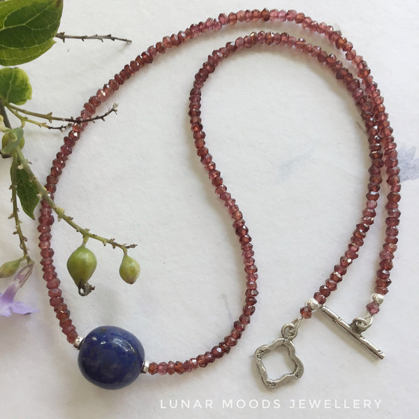 Garnet & Lapis Lazuli Necklace with Beautiful Toggle Clasp