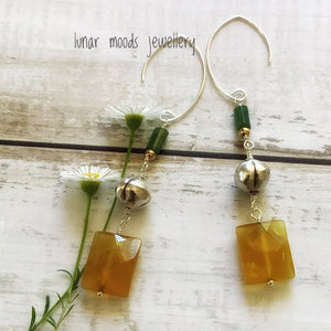 Yellow Onyx & Green Tourmaline Sterling Silver Earrings