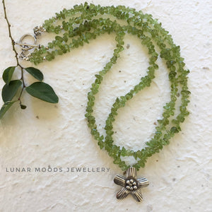 Peridot Double Strand Flower Pendant Necklace